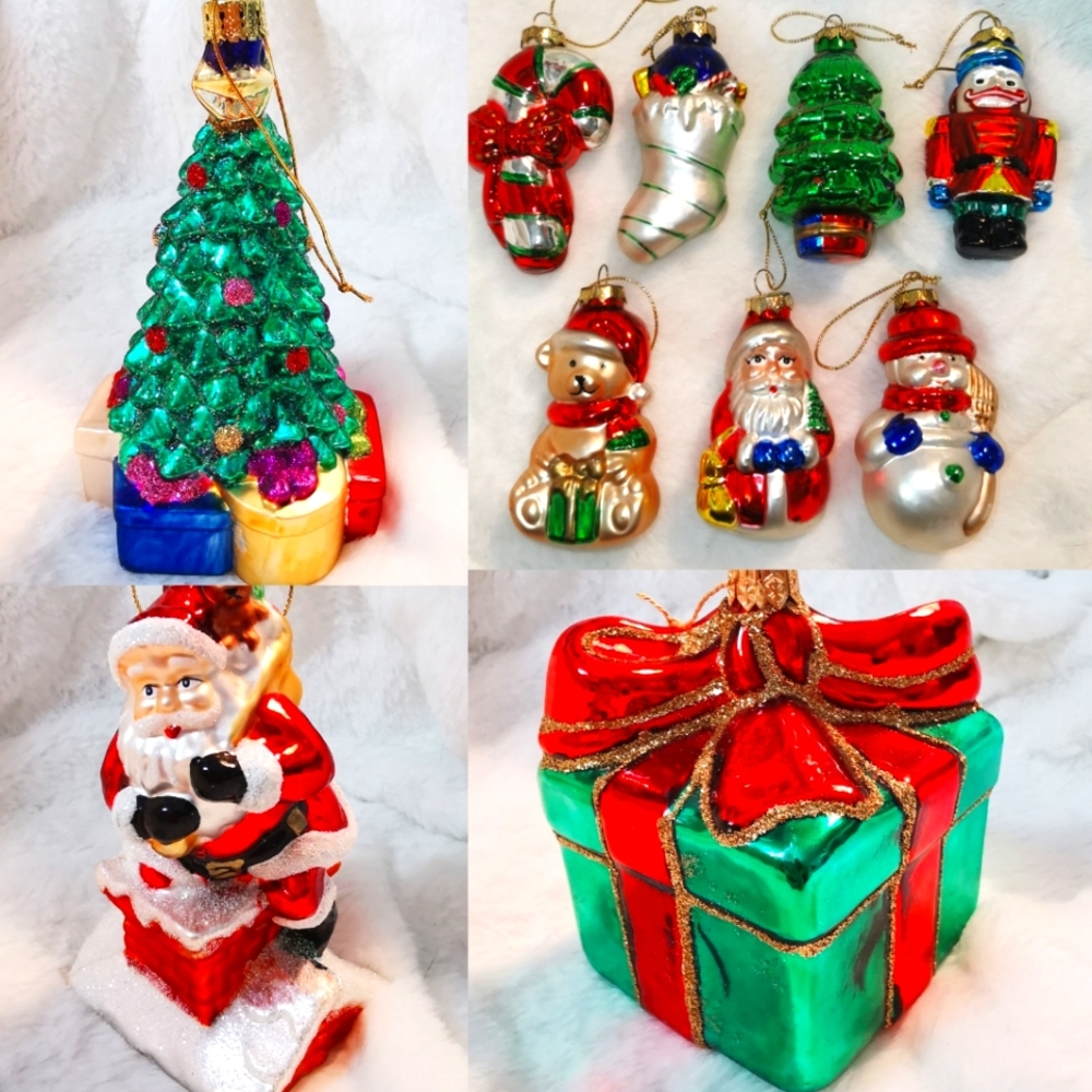 🎄 BUNDLE 10 Vintage Blown Mercury Glass Ornaments, 3 RARE large, Pacconi, Radko